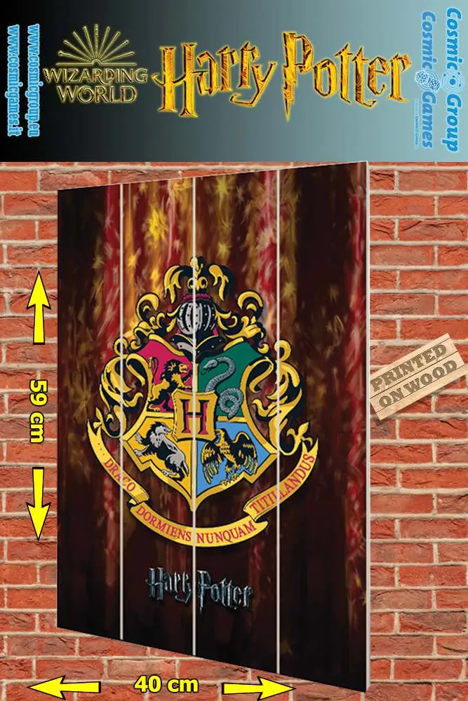 harry potter hogwarts crest wood print