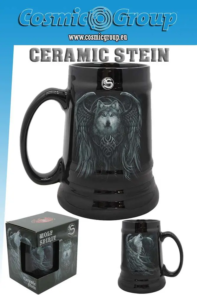 spiral wolf spirit ceramic stein
