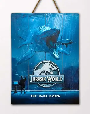 Jurassic World Mossa Wooden Poster
