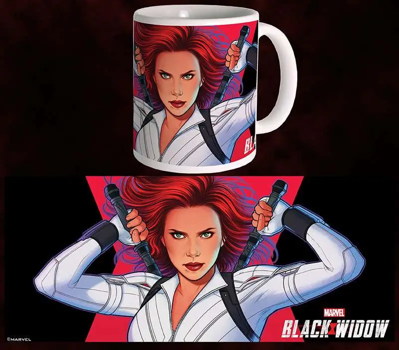 black widow movie white suit mug