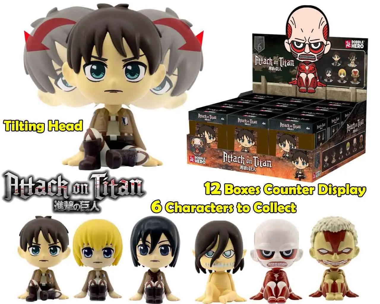 attack on titan - bobble head - blind boxes counter display (12 units)
