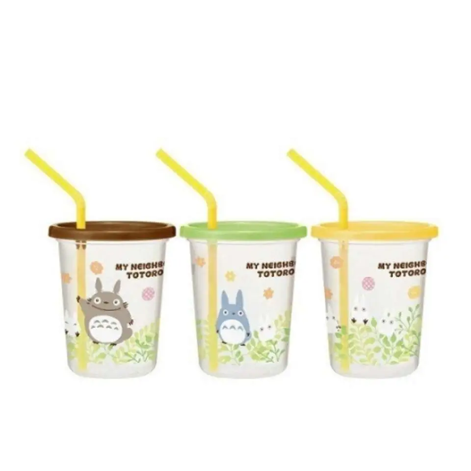 totoro 3 glasses with straw set