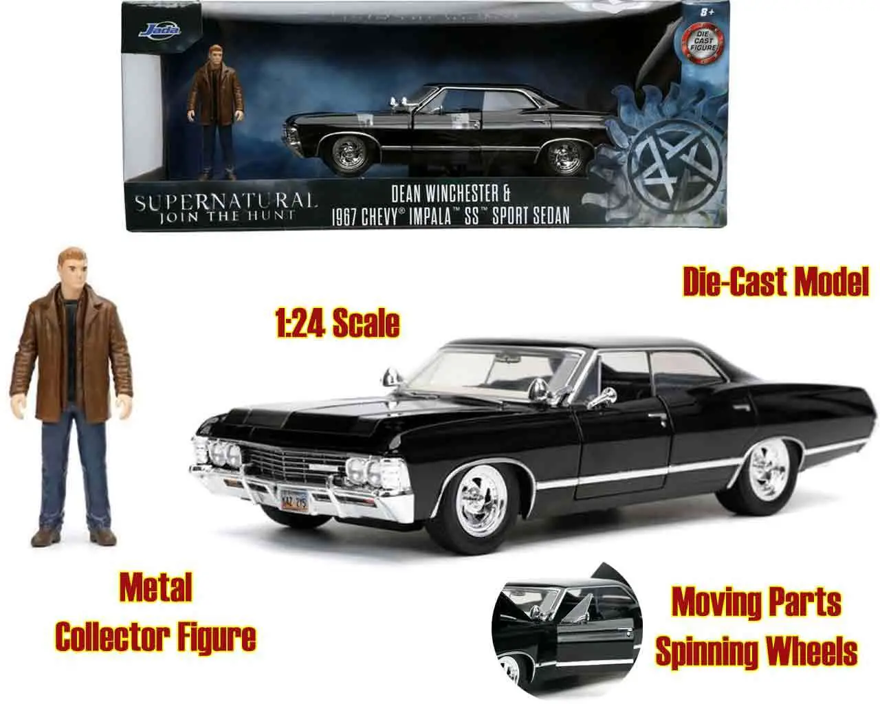 supernatural - 1967 cheavy impala with dean winchester - 1:24 die-cast model