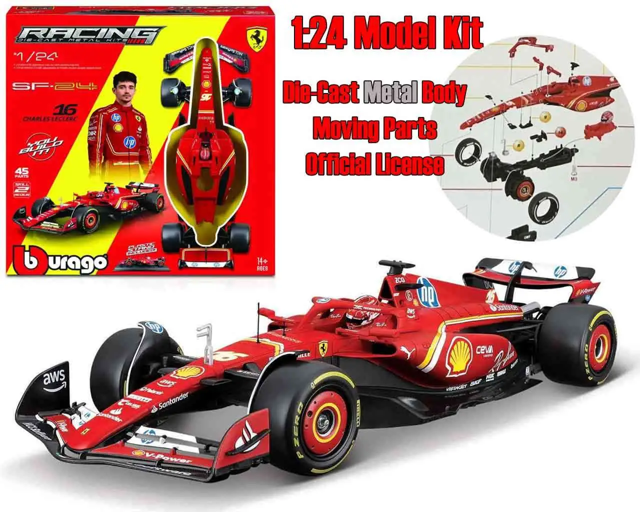 ferrari f1 sf-24 - n.16 charles leclerc with helmet - model kit 1:24