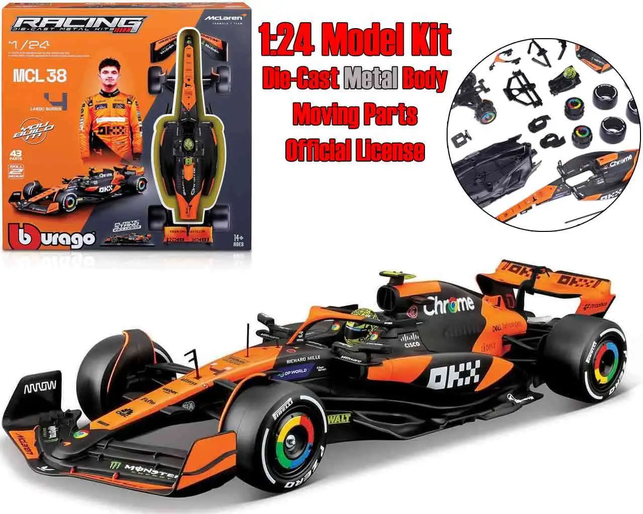 mclaren f1 mcl38 - lando norris with helmet - model kit 1:24