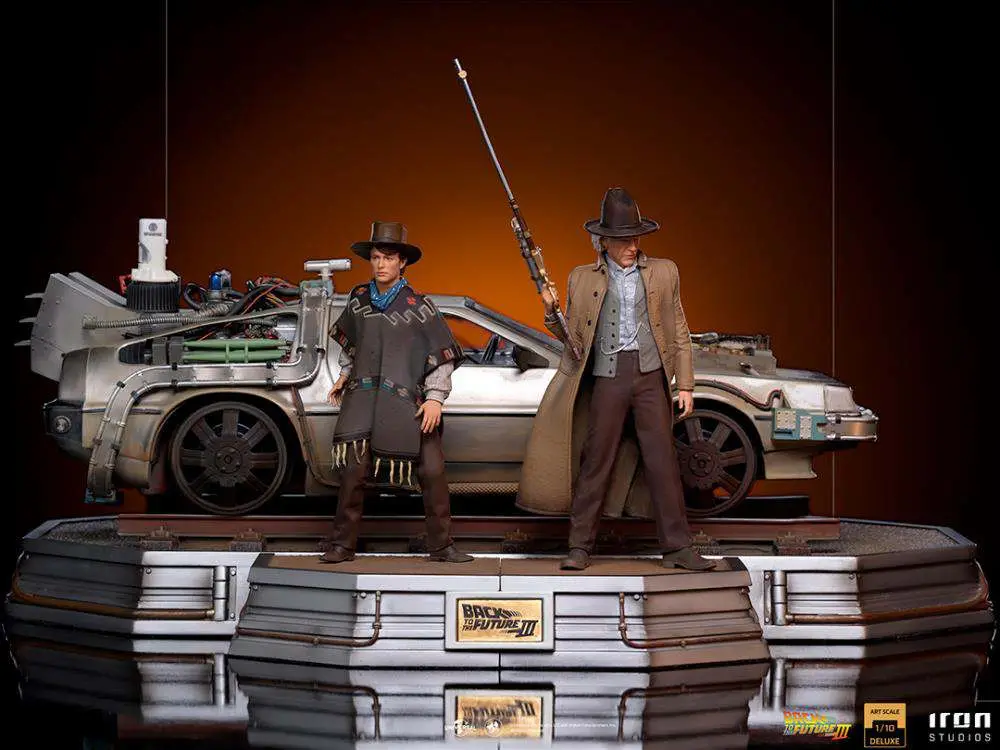 bttf iii delorean + statue 1/10 set