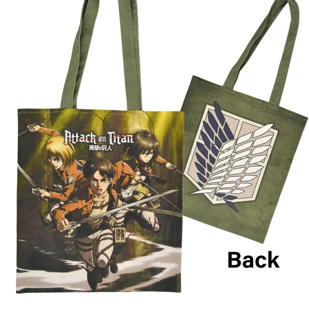 aot eren/mikasa/armin tote bag