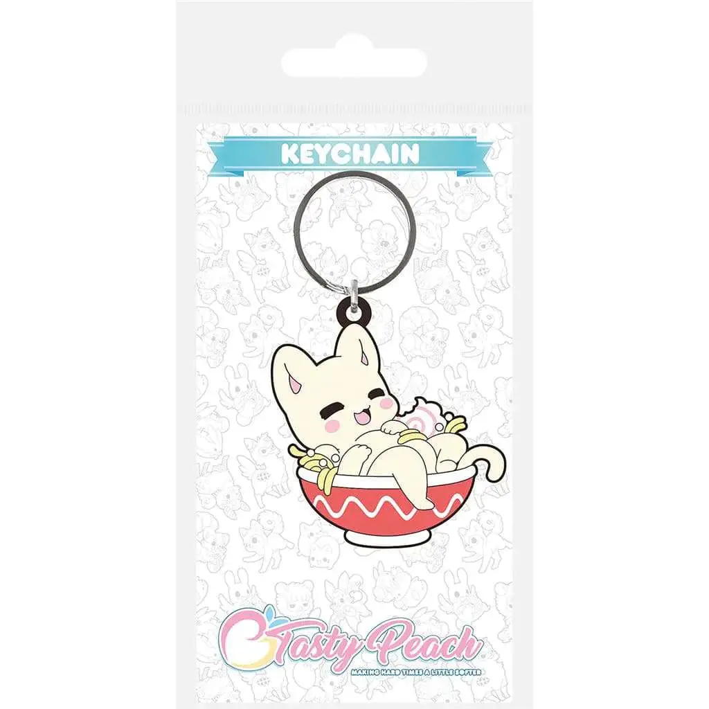 tasty peach udon kitty rubber keychain