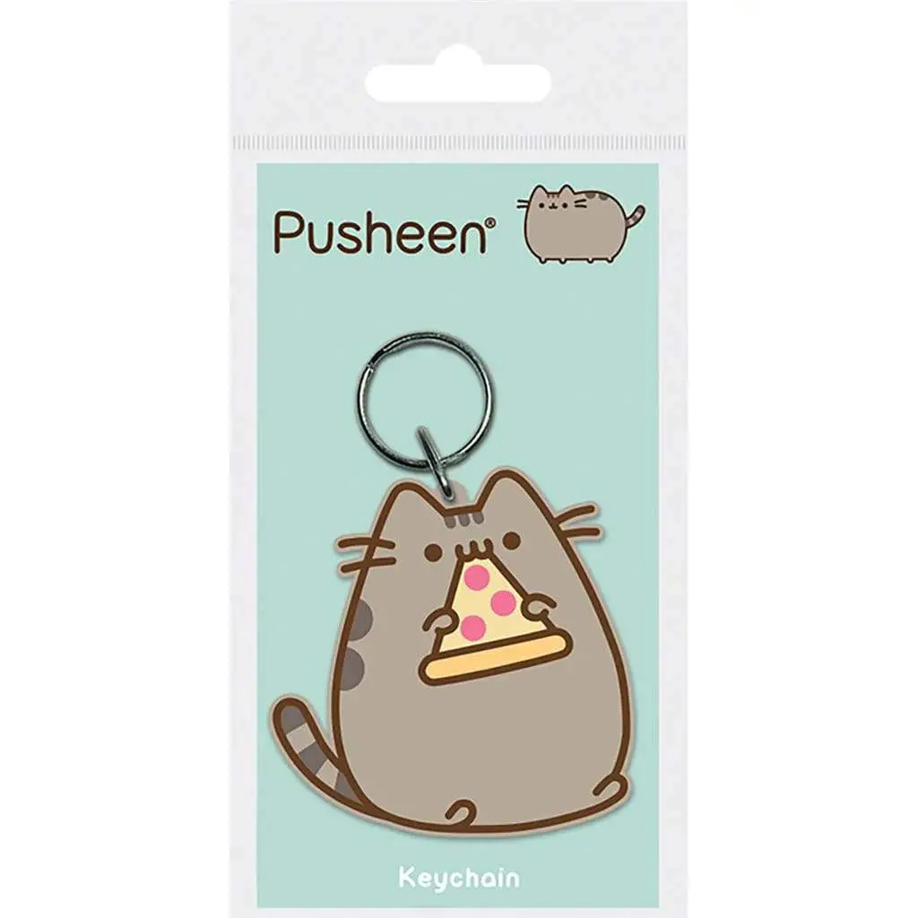 pusheen pizza rubber keychain
