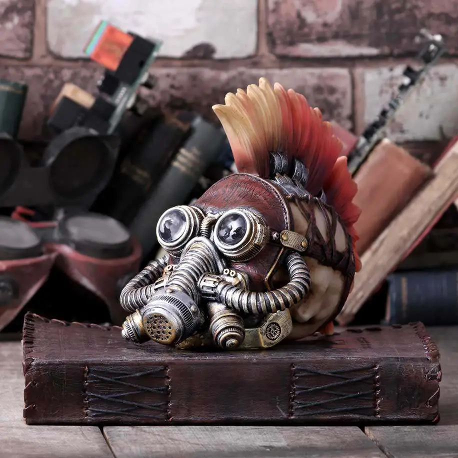 steampunk flame hawk skull