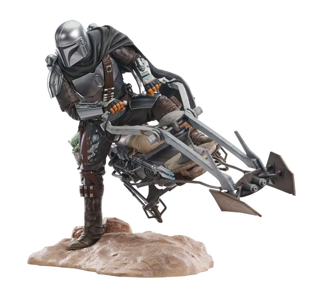 sw mandalorian prem coll din djarin bike statue