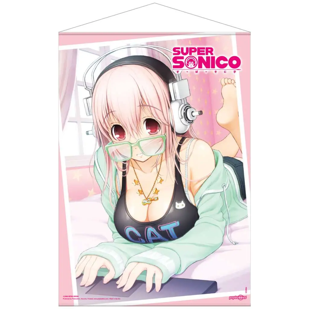 super sonico on her laptop wall scroll