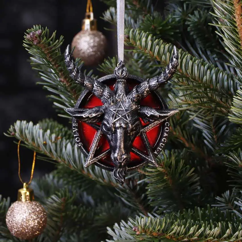 baphomet head red pentagram hanging ornament