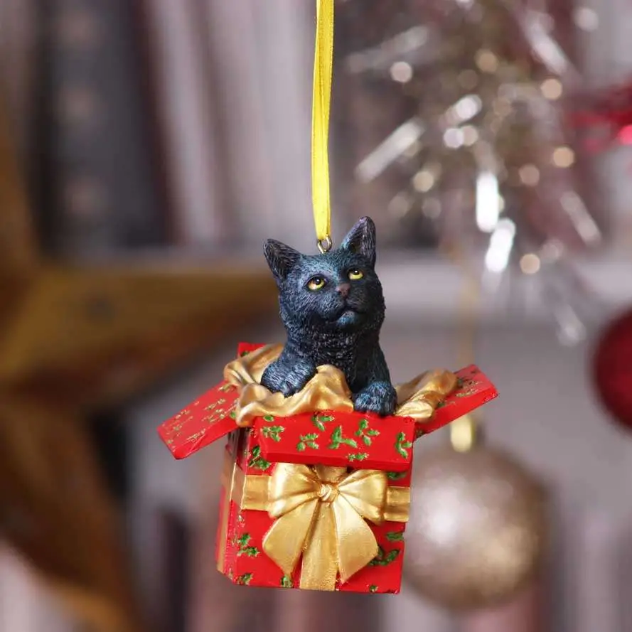 cat present hanging ornament
