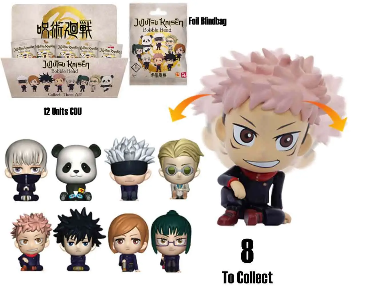 jujutsu kaisen - bobble head - blind boxes counter display (12 units)