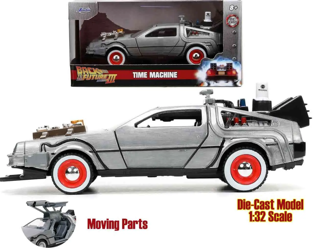 back to the future part 3 - 1982 de lorean dmc 12 - 1:32 die-cast model