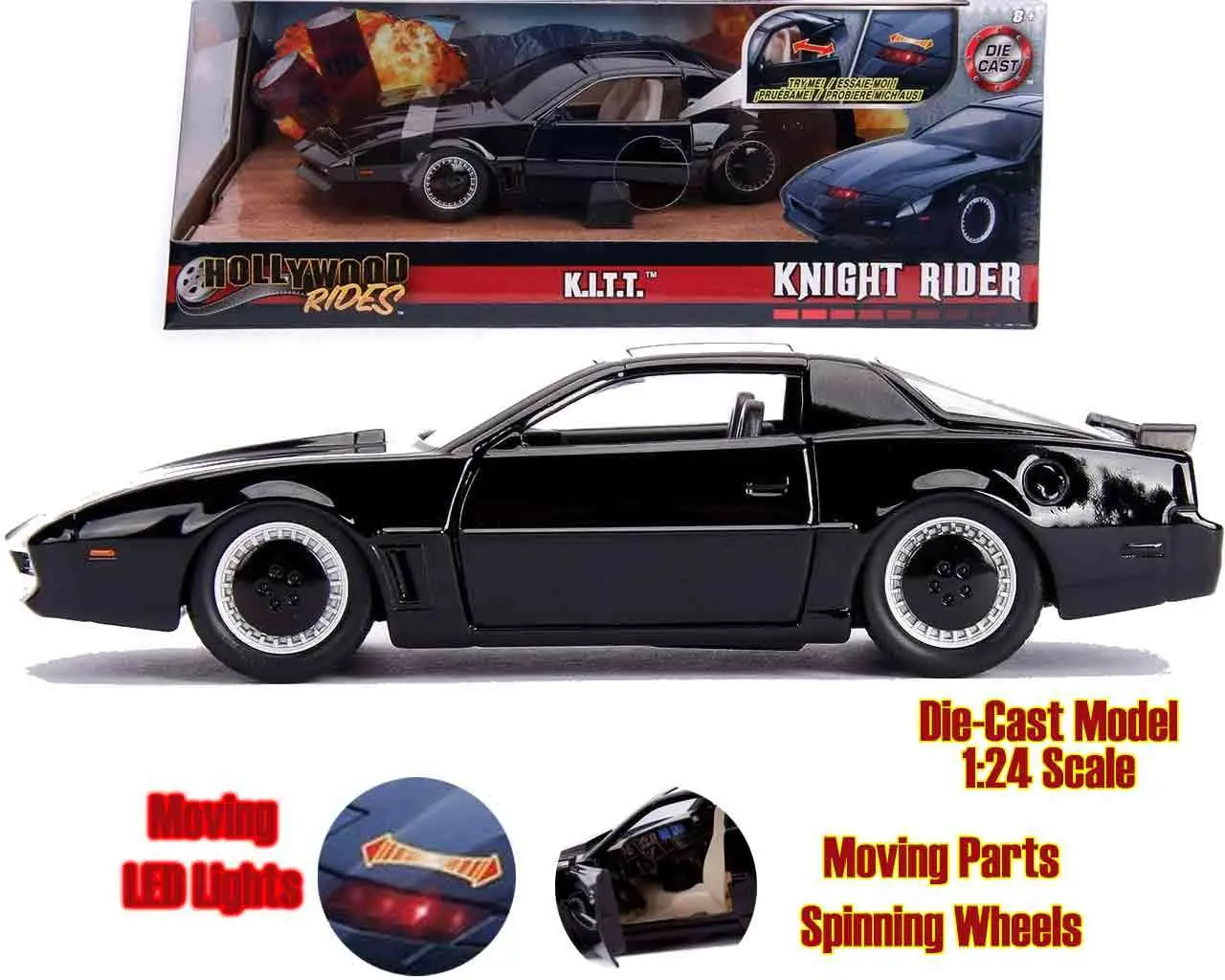 knight rider - k.i.t.t. 1982 pontiac firebird trans am - 1:24 die-cast model with lights