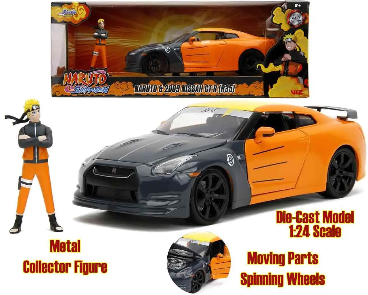 naruto shippuden - 2009 nissan gt-r with naruto - 1:24 die-cast model