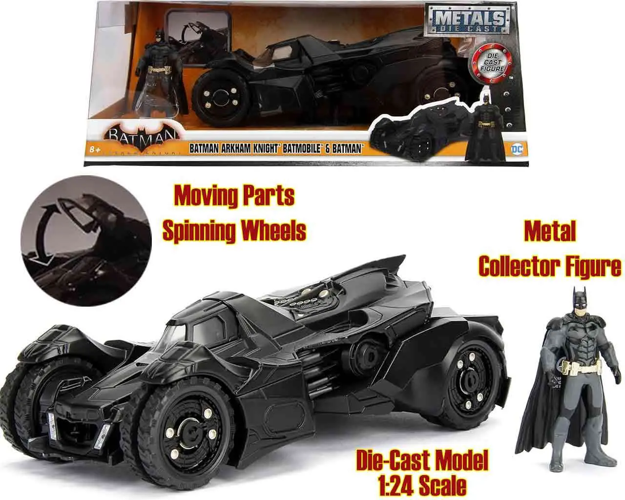 batman arkham knight - batmobile with batman - 1:24 die-cast model