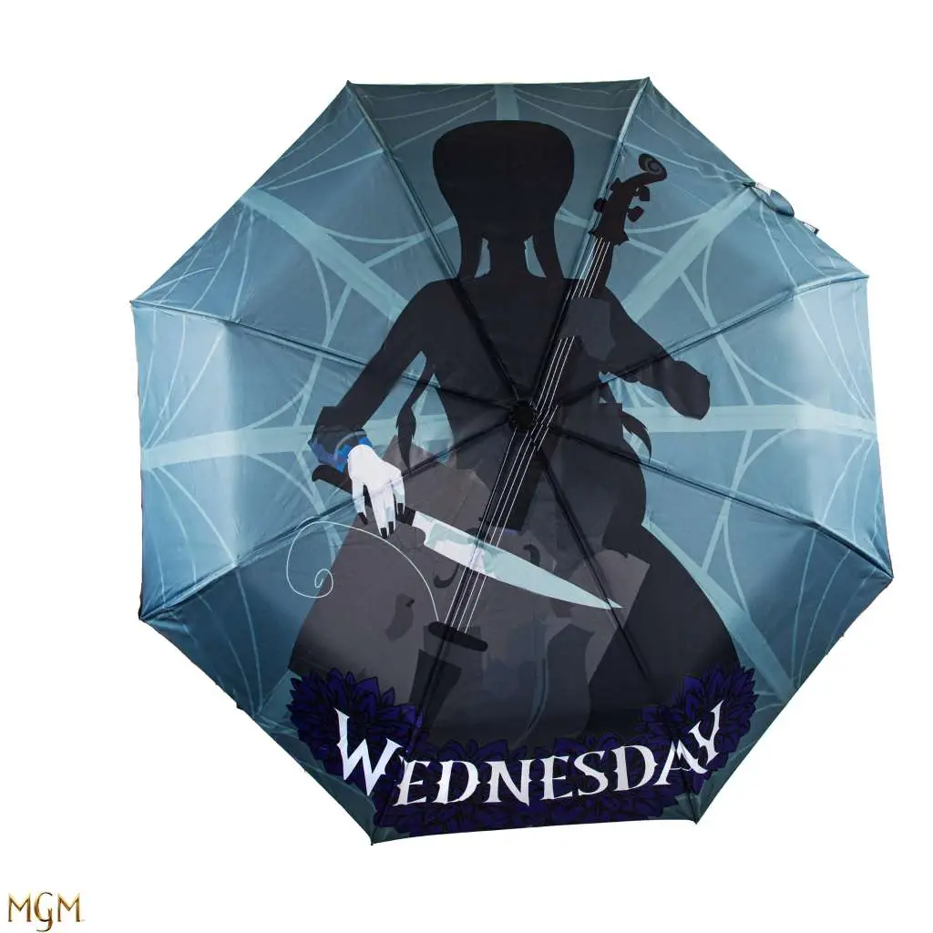 wednesday with cello umbrella