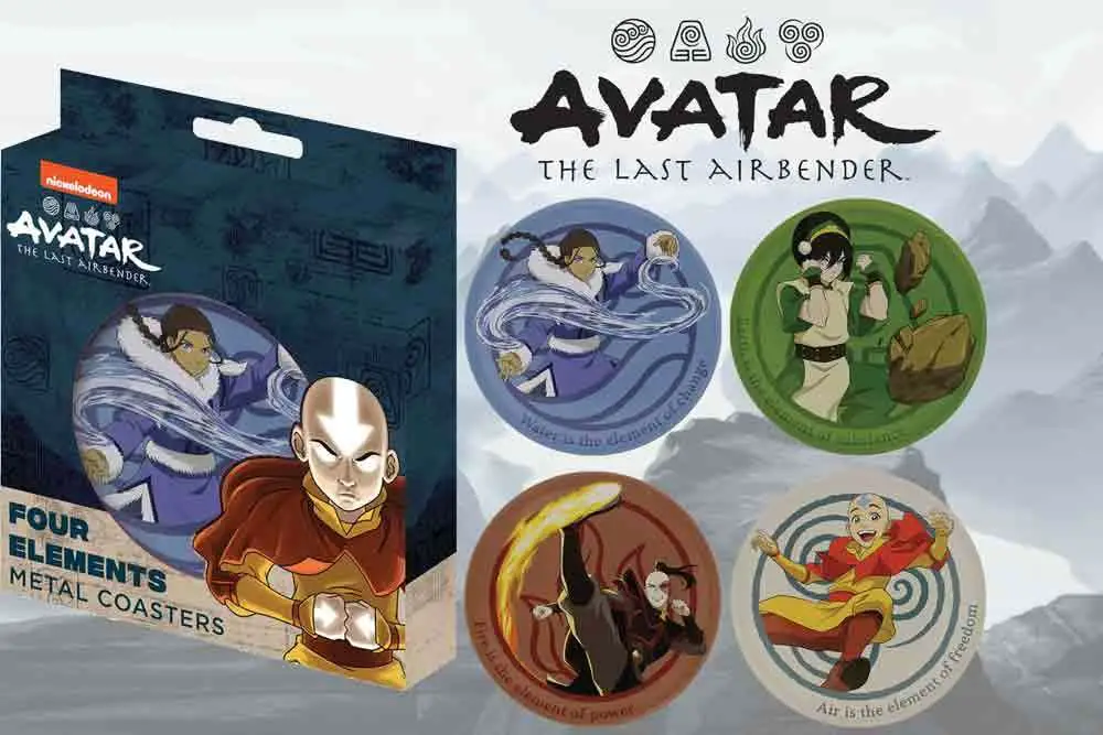 avatar the last airbender - set of 4 embossed metal coasters