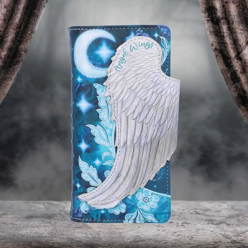 angel wings father light blue embossed wallet