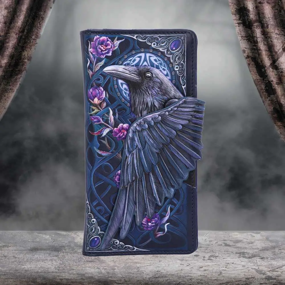 ravens flight black wing floral embossed wallet