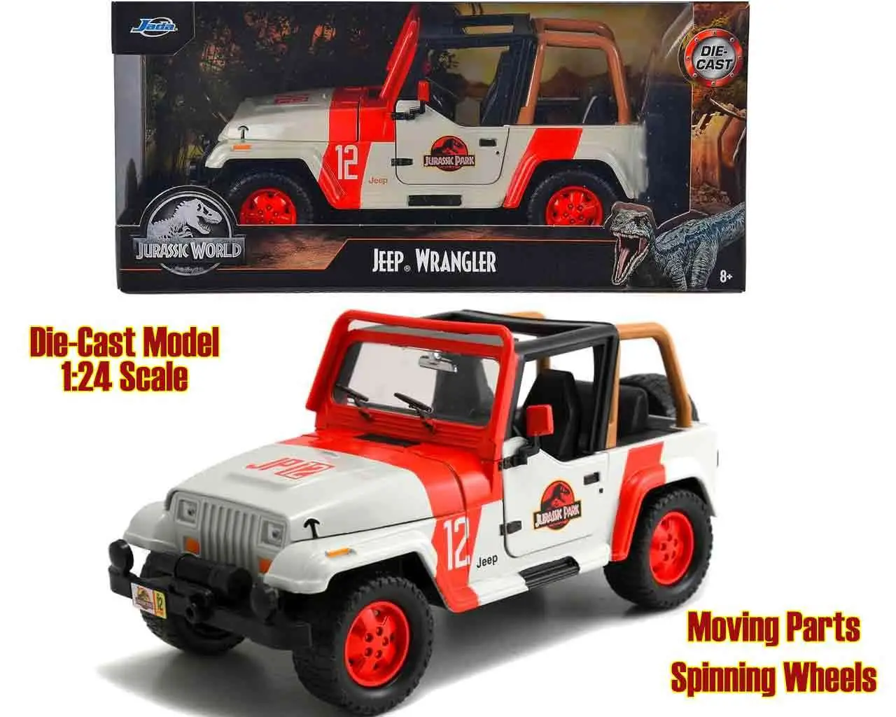 jurassic park - 1992 jeep wrangler yj sahara - 1:24 die-cast model