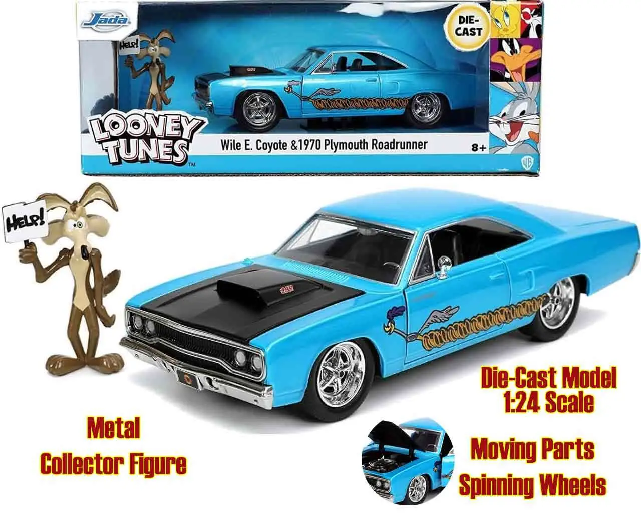 looney toones - 1970 playmouth roadrunner with wile e. coyote - 1:24 die-cast model