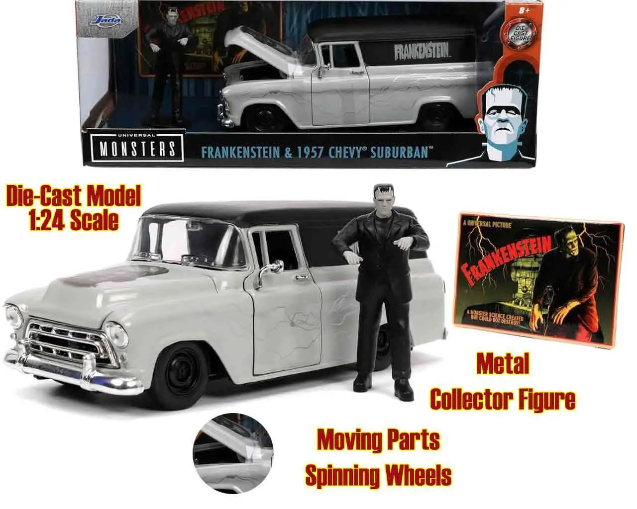 universal monsters  - 1957 chevy suburban with frankenstein - 1:24 die-cast model