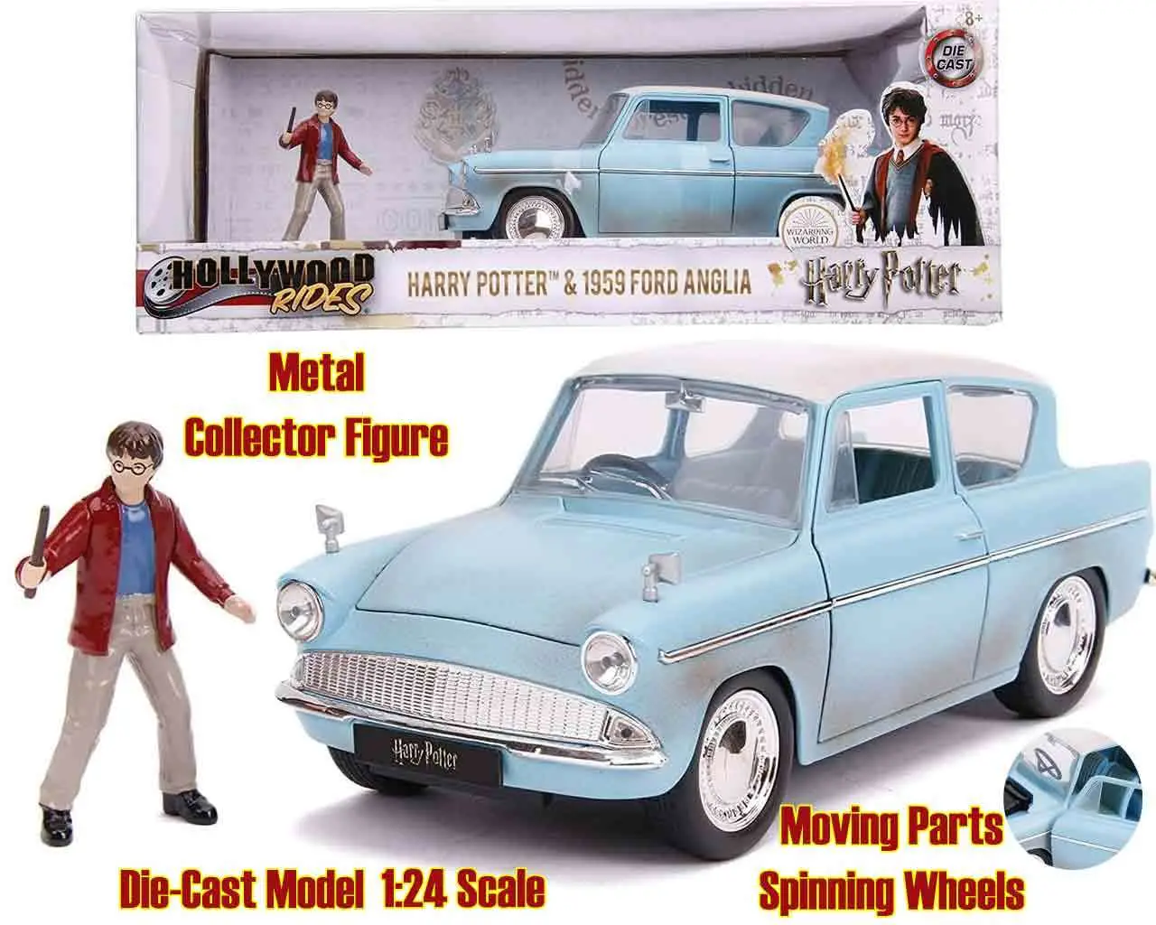 harry potter - 1959 ford anglia with harry - 1:24 die-cast model