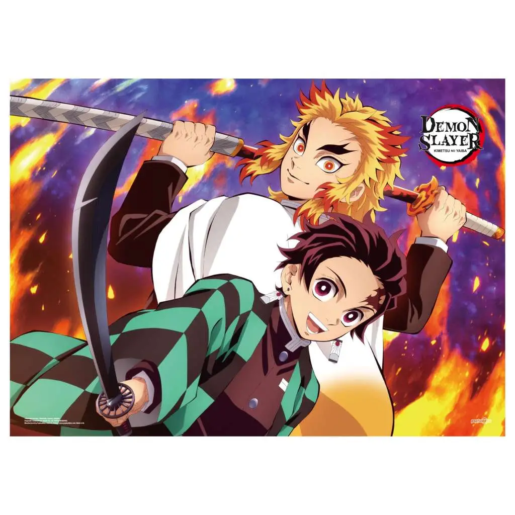 demon slayer tanjiro and kyojuro rengoku fabric poster