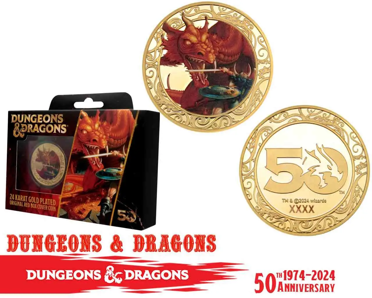 dungeons & dragons - 50th anniversary - 24k gold plated coin with colour print
