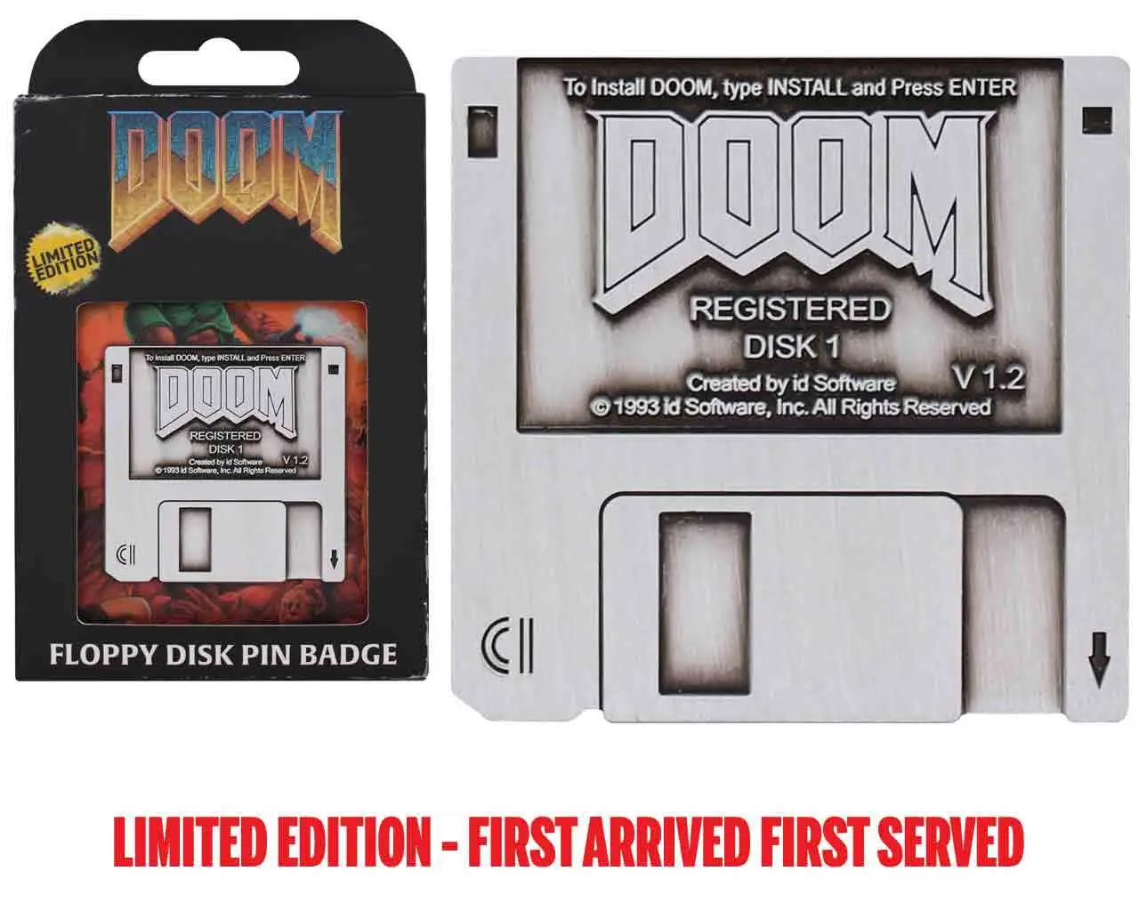doom floppy disk pin badge
