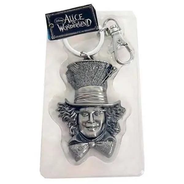 alice -key ring mad hatter face pewter-