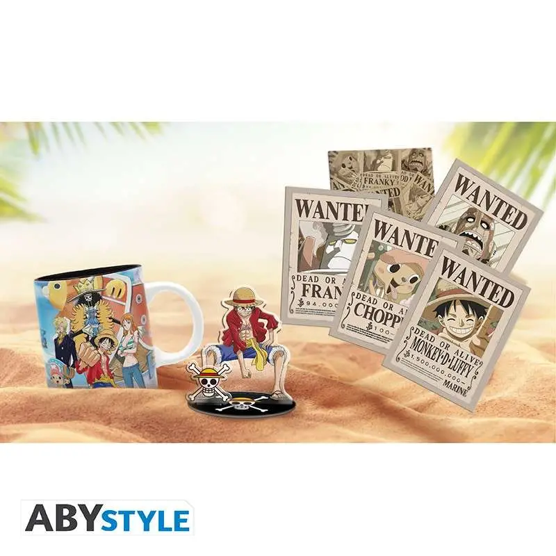 one piece luffy set mug postcards & acryl