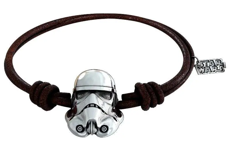sw stormtrooper silver bracelet brwn lth