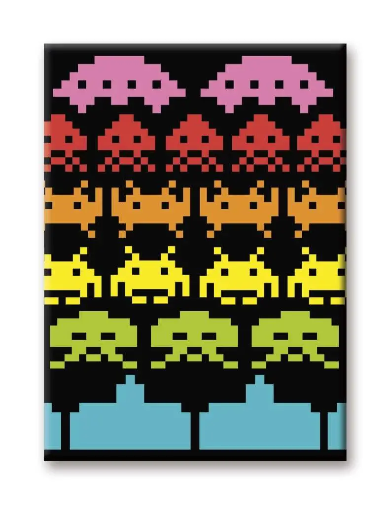 space invaders rainbow flat magnet