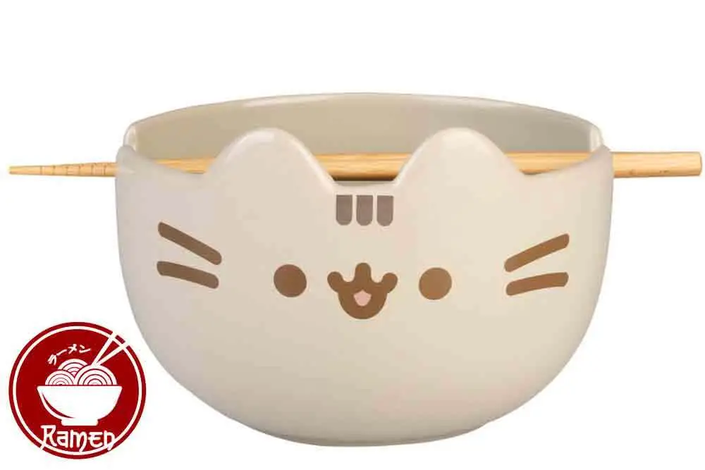 pusheen ramen bowl with chopstick
