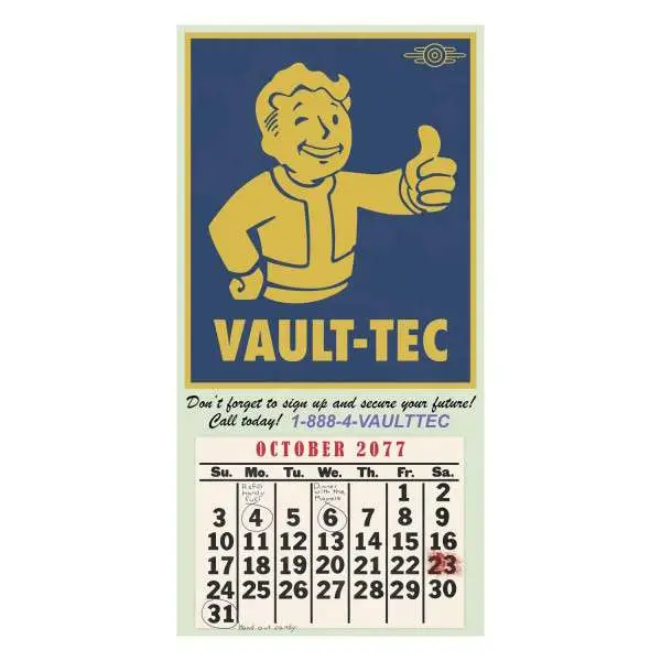 fallout vault-tec 2077 calendar poster